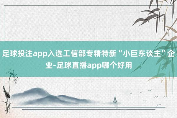 足球投注app入选工信部专精特新“小巨东谈主”企业-足球直播app哪个好用